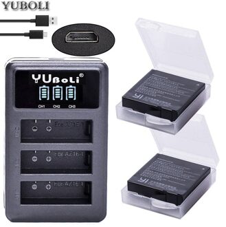 1400mAh 3.85V Batterij AZ16-1 + LED USB 3slots Lader voor Xiao mi yi 2 4 k BATTERIJ originele Xiao mi Yi Lite Actie Camera lader en 2accu