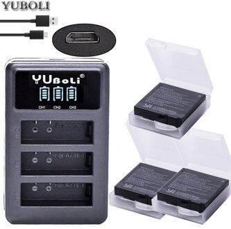 1400mAh 3.85V Batterij AZ16-1 + LED USB 3slots Lader voor Xiao mi yi 2 4 k BATTERIJ originele Xiao mi Yi Lite Actie Camera lader en 3accu