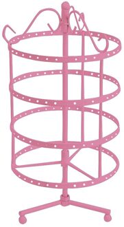 144 Gaten 4 Tiers Metalen Zwarte Roterende Sieraden Display Standaard Oorbel Houder Organizer (Ronde) Accessoires Voor Vrouwen roze