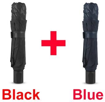 144Cm Dubbele Laag Dark Raster Paraplu Regen Vrouwen Mannen 4 Vouwen 10 Ribben Winddicht Business Familie Paraplu parasol Blank en blauw