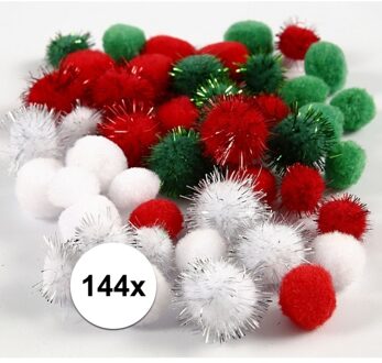144x gekleurde knutsel pompons 15-20 mm - hobby balletjes