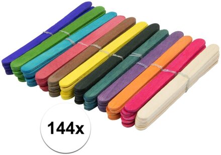 144x gekleurde knutselhoutjes - 11 cm - knutselen - hobby ijslollie stokjes Multi