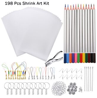 145/198PCS Shrinky Art Paper Heat Shrink Sheet Plastic Kit Hole Punch Keychains Pencils DIY Drawing Art Supply 198stk