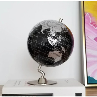 14cm Alloy Globe World Map Home Desk Decoration Kids Geography Learning Toy Gift - Black Silver