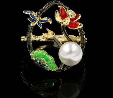 14K Black Gold Jewelry Natural Pearl Gemstone Bizuteria Ring for Women Anillos De Wedding Invisible Setting Christmas Rings Box