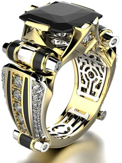 14K Yellow Gold Pure Natural Obsidian Topaz Ring for Women Gemstone Anillos De Ametrine Bague or Jaune Fine Jewelry Ring Female