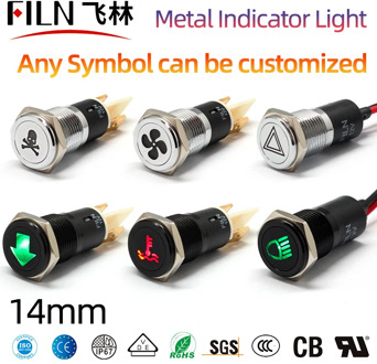 14mm Waterproof FILN 12V LED Car Boat LED Warning Dashboard Signal Lights Instrument Pilot light Black Chrome finished 6.3mm pin