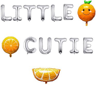 14Pcs Little Cutie Ballonnen Oranje En Letters Folie Ballonnen Kit Hey Cutie Verse Mandarijn Citrus Fruit Thema Party Decor Zilver