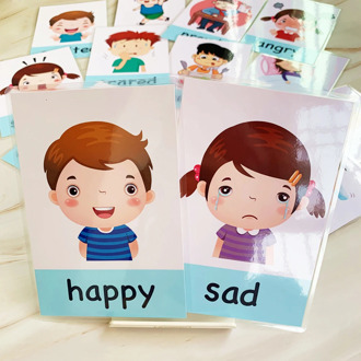 14pcs Montessori Baby Emotion Learning Card Cartoon English Emotion Flash Cards for Child Funny Memory Exercise Game