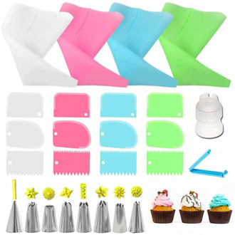 14pcs/set Stainless Steel Nozzle Set Silicone Icing Piping Cream Pastry Squeeze Bag Converter Pocket Clip Scraper Diy Cake Tools