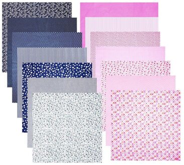 14Pcs Stof Bundel Patchwork Katoen Naaien Patchwork Squares Quilten Bundels Voor Naaien Diy Supplies (Nave Blauw, roze)