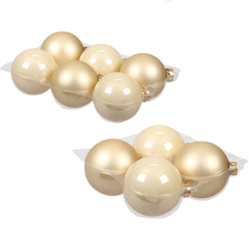 14x glazen kerstballen champagne van 8 en 10 cm mat/glans