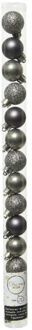 14x stuks kleine kunststof kerstballen antraciet (warm grey) 3 cm - Kerstbal Grijs