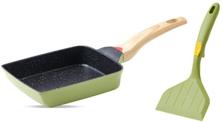 15*19Cm Keuken Non Stick Koekenpan Temperatuur Instructie Japanse Tamagoyaki Omeletten Aluminium Pannenkoek Spatel 15x19 groen reeks