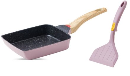 15*19Cm Keuken Non Stick Koekenpan Temperatuur Instructie Japanse Tamagoyaki Omeletten Aluminium Pannenkoek Spatel 15x19 paars reeks