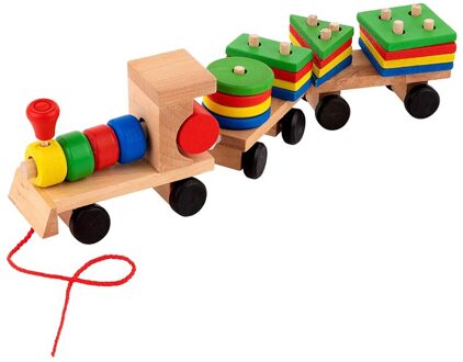 15.5 Inch Houten Stapelen Speelgoed Trein Met Vorm Sorter En Stapelen Blokken, Peuters Speelgoed, Trek Speelgoed Voor Peuters