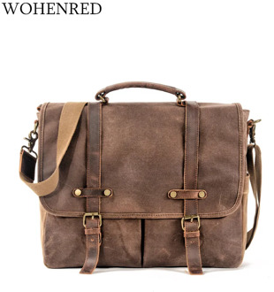15.6 Inch Briefcase Laptop Bag Men Messenger Bag Retro England Style Waterproof Canvas School Work Shoulder Bags Male Satchel