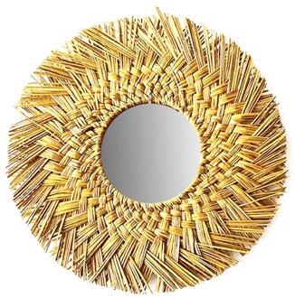 15.75in Muur Spiegel Stro Geweven Handgemaakte Make-Up Spiegel Voor Badkamer Slaapkamer Geel