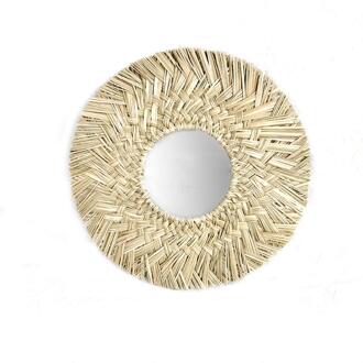 15.75in Muur Spiegel Stro Geweven Handgemaakte Make-Up Spiegel Voor Badkamer Slaapkamer grijs