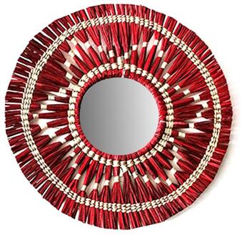 15.75in Muur Spiegel Stro Geweven Handgemaakte Make-Up Spiegel Voor Badkamer Slaapkamer Rood