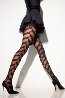 15 Denier Zwarte Panty met diagonaal Geometrisch patroon| Girardi Annette - 0|38