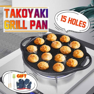 15 Gaten Takoyaki Maker Non Stick Takoyaki Bakken Pan Gasfornuis Verwarming Takoyaki Grill Pan Octopus Ballen Chibi Maruko Machine