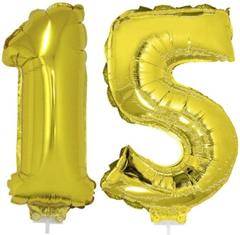 15 jaar leeftijd versiering cijfers - verjaardag - ballonnen op stokje - van 41 cm - goud