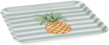 15% korting - Leen Bakker - Dienblad Ananas Lichtblauw/wit - 33x33 - Melamine - Blauw#Wit
