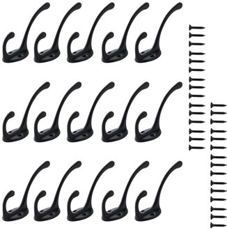 15 Pack Dual Kapstokken Muur Gemonteerd Met 30 Schroeven, Zware Haken Voor Opknoping Jas, Sjaal, tas, Handdoek, Sleutel, Hoed (Zwart)