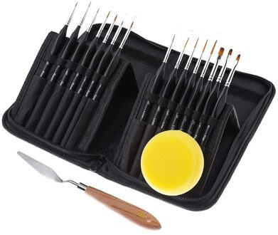 15 Pcs Detail Kwast Set Fijne Miniatuur Borstels Met Ergonomische Handvat Kit Met Paletmes En Spons
