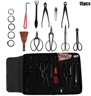 15 pcs Garden Bonsai Tool Set Carbon Steel Kit Cutter Scissors with Nylon Case