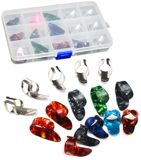 15 Pcs Rvs Celluloid Duim Vinger Plectrums Met 15 Grid Case Opbergdoos