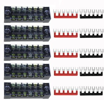 15 Stk/set 6 Punt Auto Marine Power Distributie Bus Bar Terminal Block 600V 15A Zwart Rood Terminal Barrier Strip