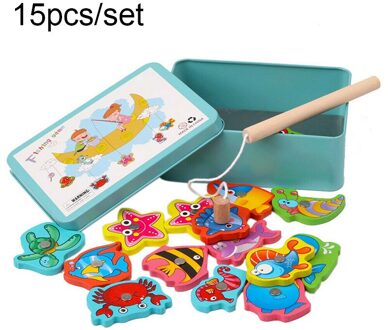 15 Stks/set Houten Magnetische Vissen Speelgoed Spel Educatief Kinderen Vissen Speelgoed YH-17 blauw