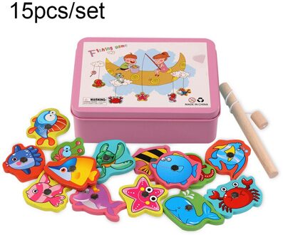 15 Stks/set Houten Magnetische Vissen Speelgoed Spel Educatief Kinderen Vissen Speelgoed YH-17 roze