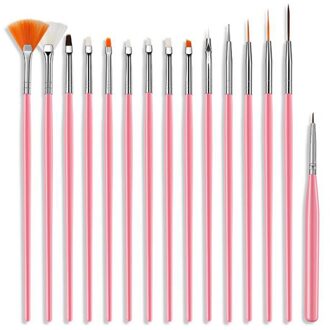 15 Stks/set Nail Art Painting Pen Polish Gel Schilderij Tekening Nail Borstel Diy Tool Licht Groen