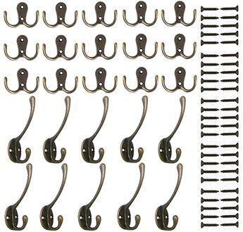 15 Stuks Dubbele Prong Robe Haak En 10 Stuks Heavy Duty Dual Kapstokken, Met Schroeven, wandmontage