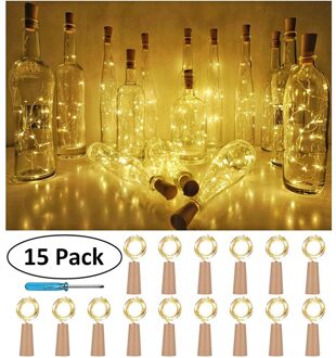 15 Stuks Jaar Fles Lichten Kurk Vorm Voor 1M 10 Led Wijn Fles String Party Romantische Huis decor Led Light Christmas geel