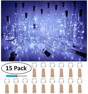 15 Stuks Jaar Fles Lichten Kurk Vorm Voor 1M 10 Led Wijn Fles String Party Romantische Huis decor Led Light Christmas wit