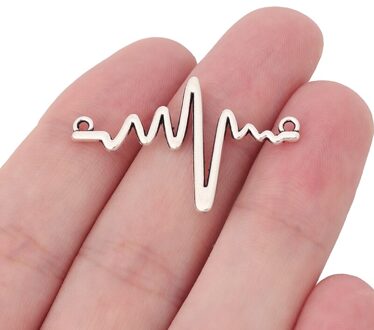 15 X Zilver Kleur Heartbeat Elektrocardiogram Pulse Ekg Ritme Connector Charms Hangers Voor Armband Sieraden Maken 36x23mm