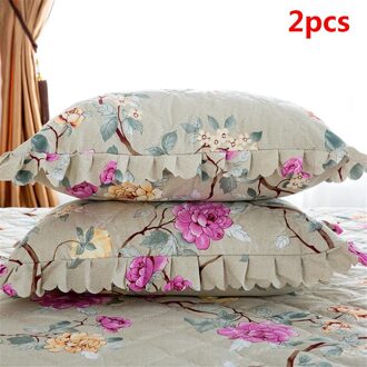 150*200Cm Pastorale Bed Cover Effen Bed Cover Lakens Katoen Gewatteerde Kant Sprei Kant Laken Ondersteuning 2stk Pillowcases C