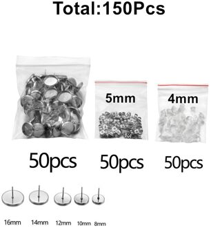 150 Stks/partij 8-25Mm Rvs Blank Cabochons Earring Studs Met Oordopjes Siliconen Oordopje Ear Terug Voor Diy sieraden Maken 150stk 01 / 10mm