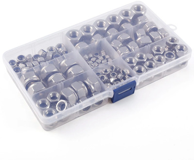 150 x self-locking hexagon nut 6 sizes M4 M5 M6 M8 M10 M12 assortment Stainless steel screws flange counter nut with plastic box