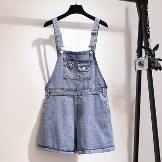 150Kg Plus Size Vrouwen Zomer Denim Overalls Losse Brede Been Shorts 5XL 6XL 7XL 8XL 9XL A-lijn katoen Blauw Shorts