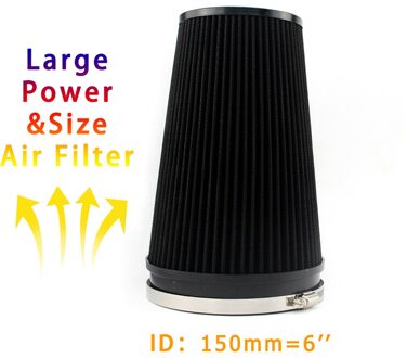 150Mm 6Inch Auto High Flow Luchtfilter Universal Luchtinlaatfilter Zwart Grote Maat Hoge Prestaties Wasbaar En herbruikbare