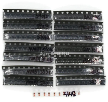 150PCS/Lot SOT-23 Transistor Kit Assorted Set S9012-S9014 BAV90 BAV70 MMBT5551 15 Kinds SMD Triode Kit SOT23 Transistor Set