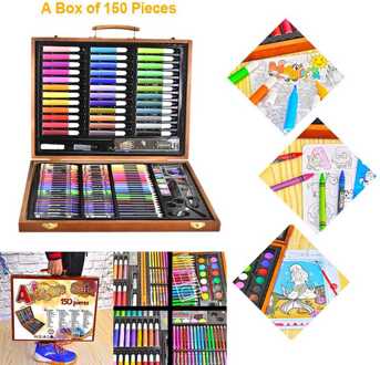 150Pcs Schilderen Gereedschap Grote Doos Borstel Aquarel Potlood Aquarel Kind Briefpapier Set Houten Doos