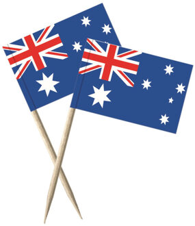 150x Cocktailprikkers Australie 8 cm vlaggetje landen decoratie - Houten spiesjes met papieren vlaggetje - Wegwerp prikkertjes