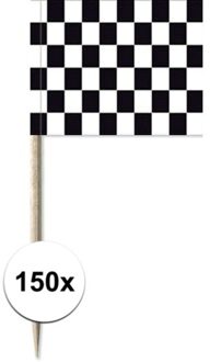 150x Cocktailprikkers race/finish vlag 8 cm vlaggetjes decoratie