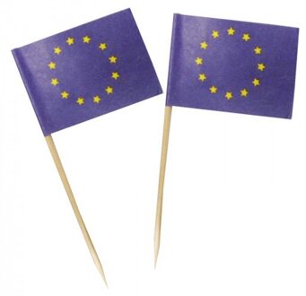 150x stuks grote cocktailprikkers Europa met vlaggetje van 3.5 x 5 cm - Landen vlaggen thema